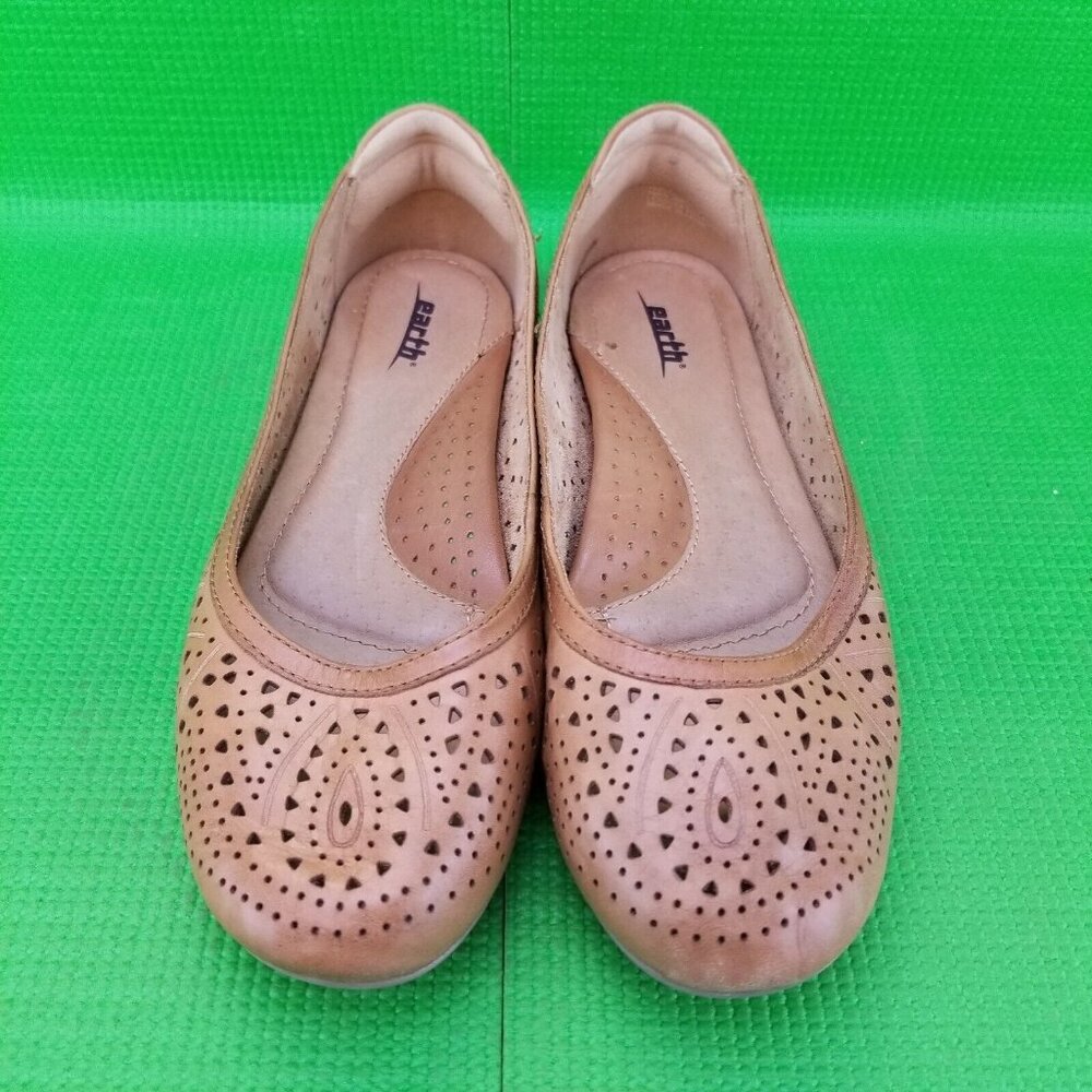 ✅ WOMENS 9B EARTH ROYALE SAND BROWN LEATHER BALLET FLATS LOAFERS DRESS SHOES - Picture 8 of 16